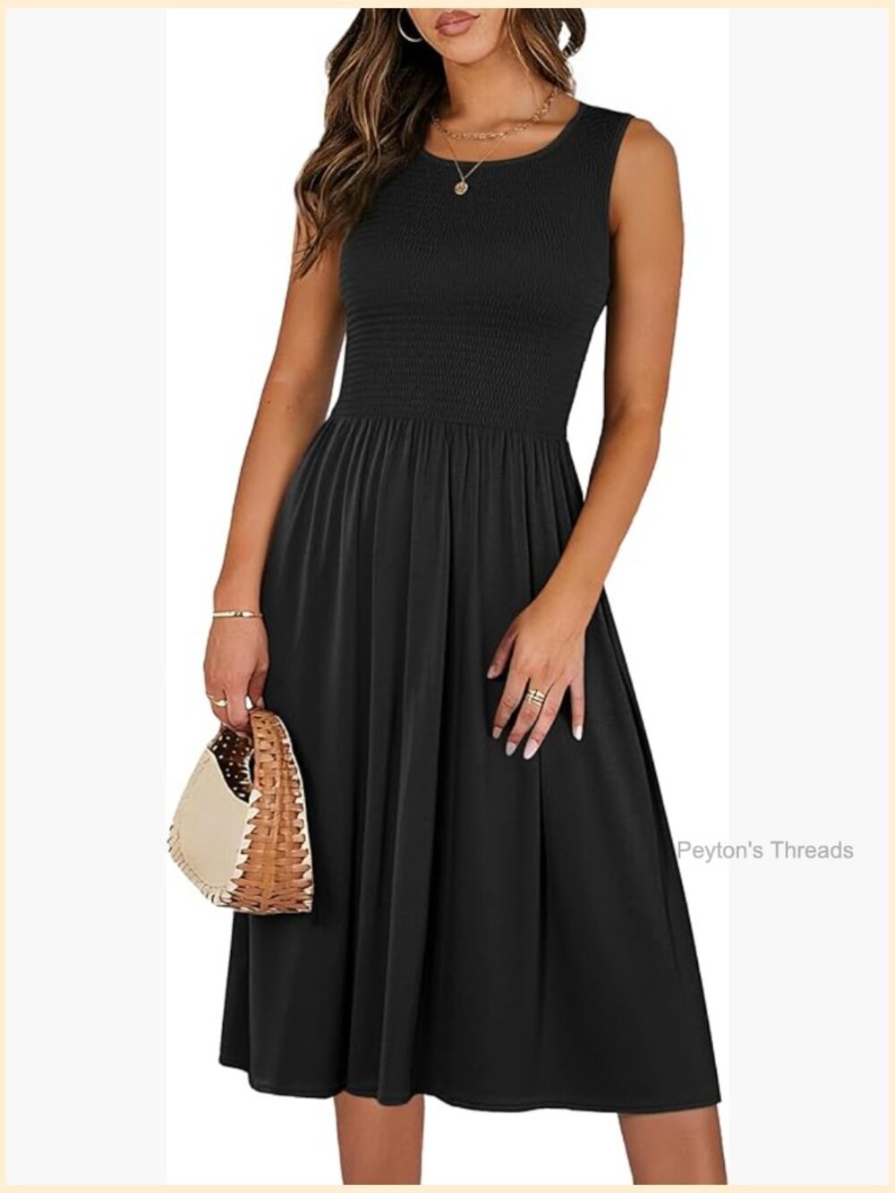 Sleeveless Smocked Elastic Waist Flowy Midi Dress with Pockets - Picture 1 of 7